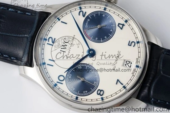 MIROTIME 0316 ZeroBulk Portuguese Real PR IW500715 SS AZF 1:1 Best Edition White Blue Dial on Blue Leather Strap A 7034